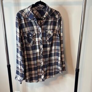 Navy and White Plaid Shirt